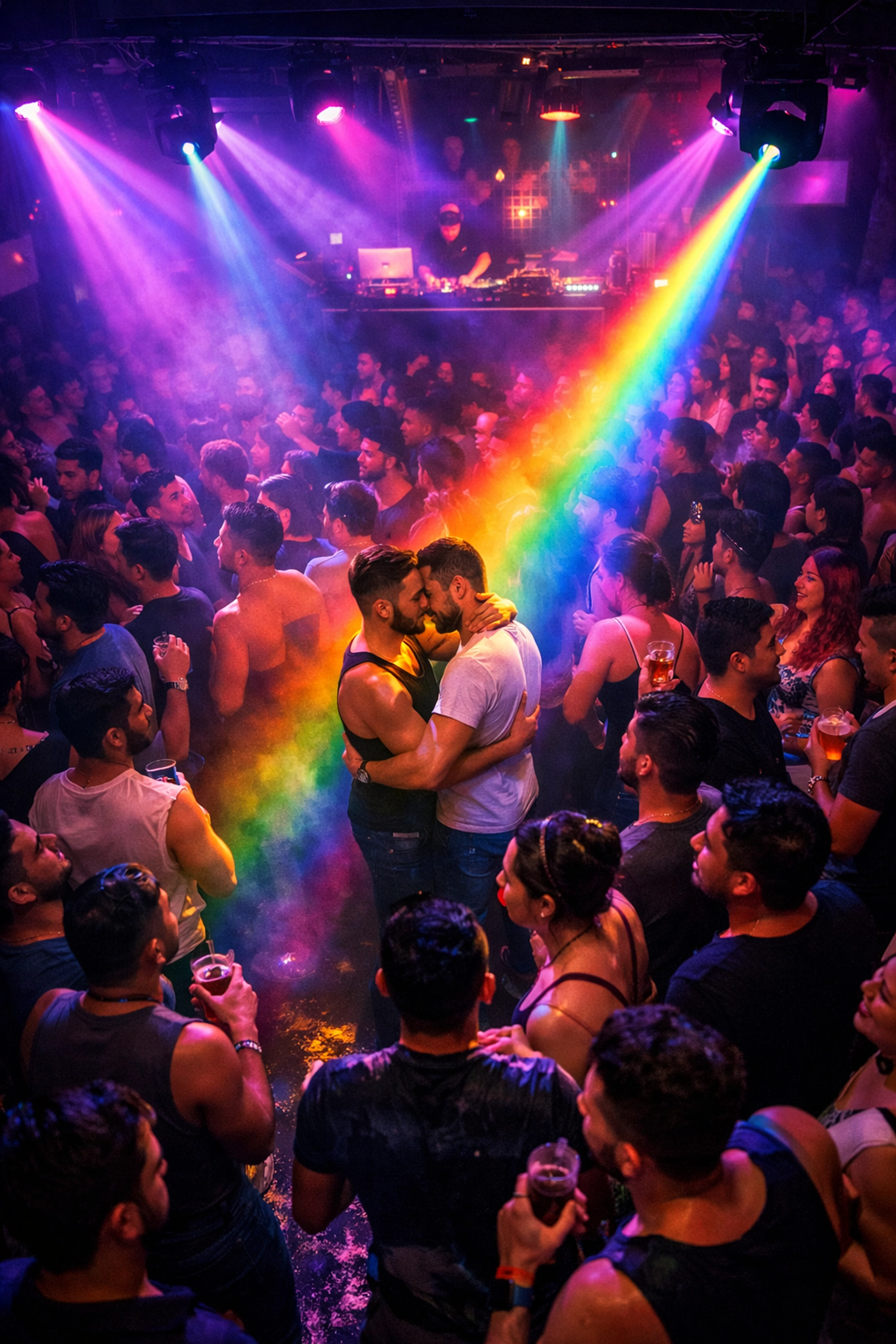 Gay club dance floor in Zona Rosa Mexico City with rainbow lighting