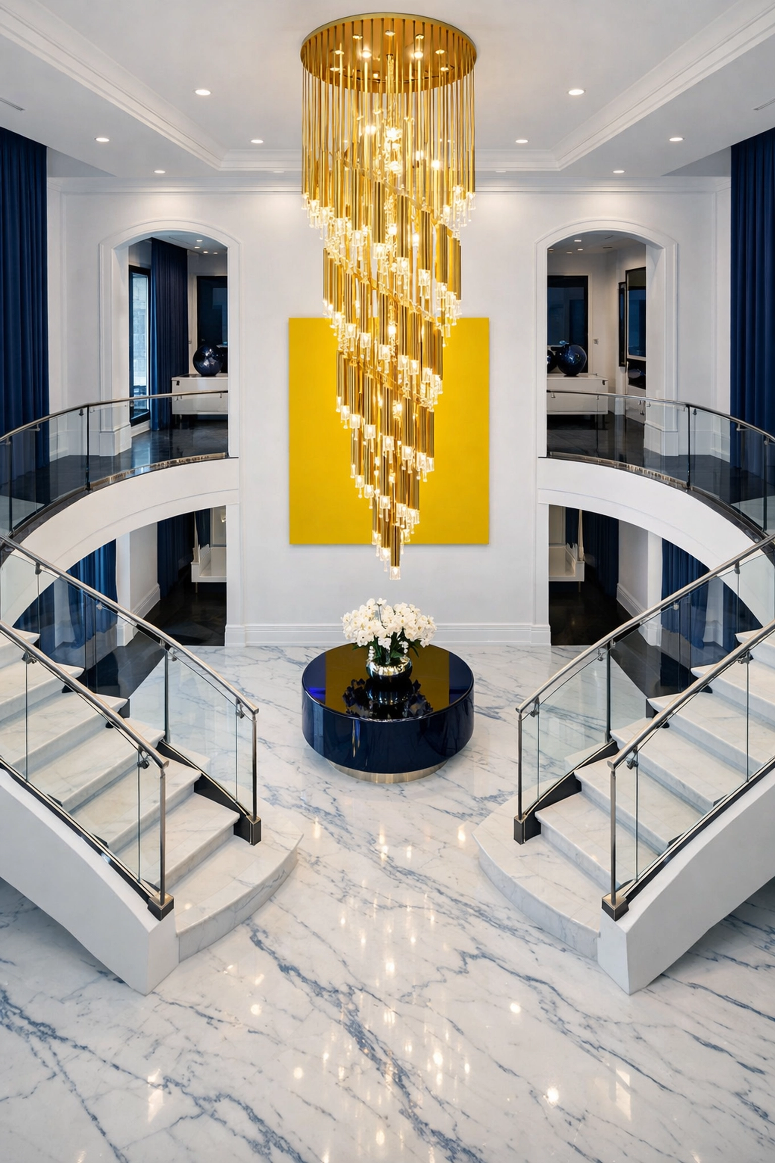 Grand mansion entryway in Foxborough with marble floors, perfectly maintained by luxury house cleaning professionals.