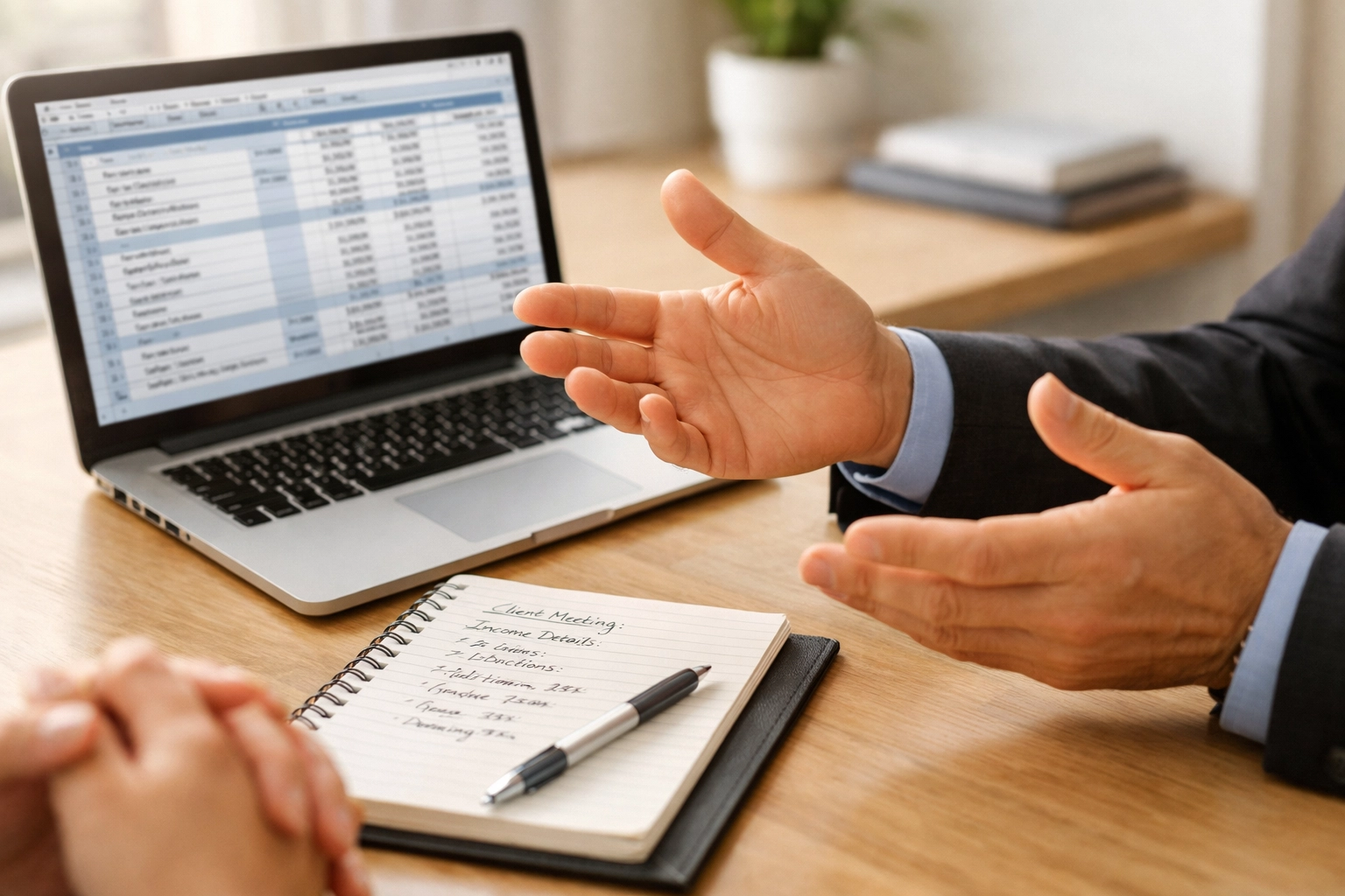 Tax professional explaining 1099-K reporting rules during client consultation