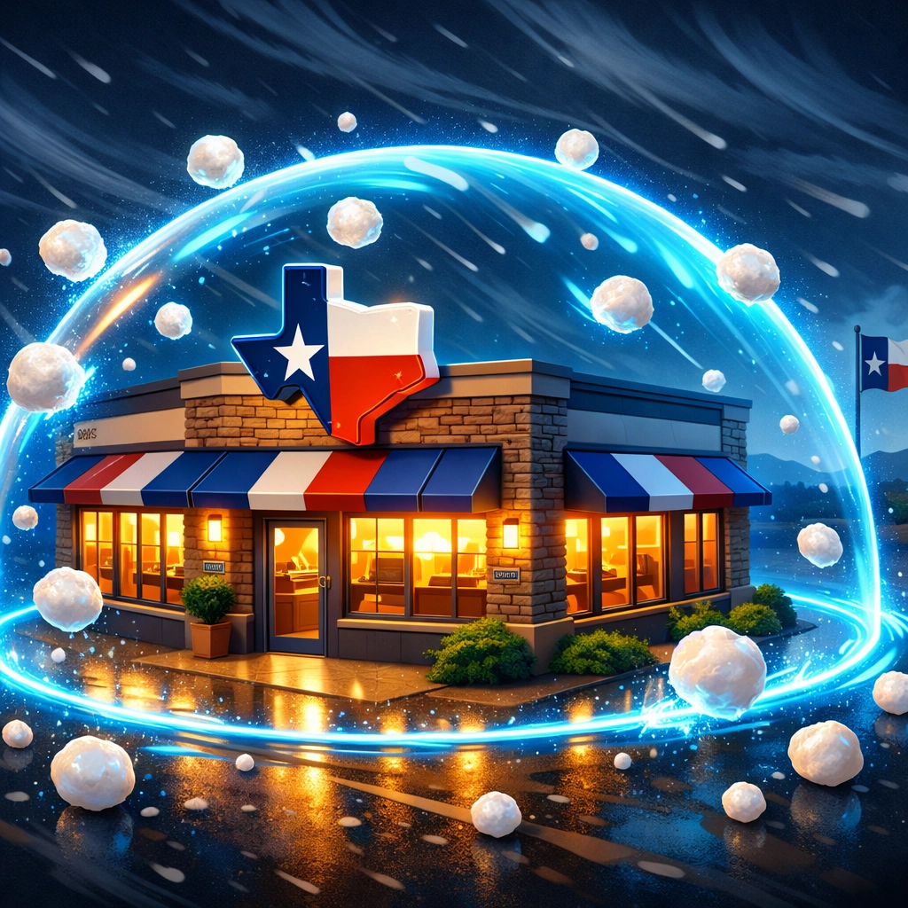 Texas small business storefront protected from hail storm through property hardening