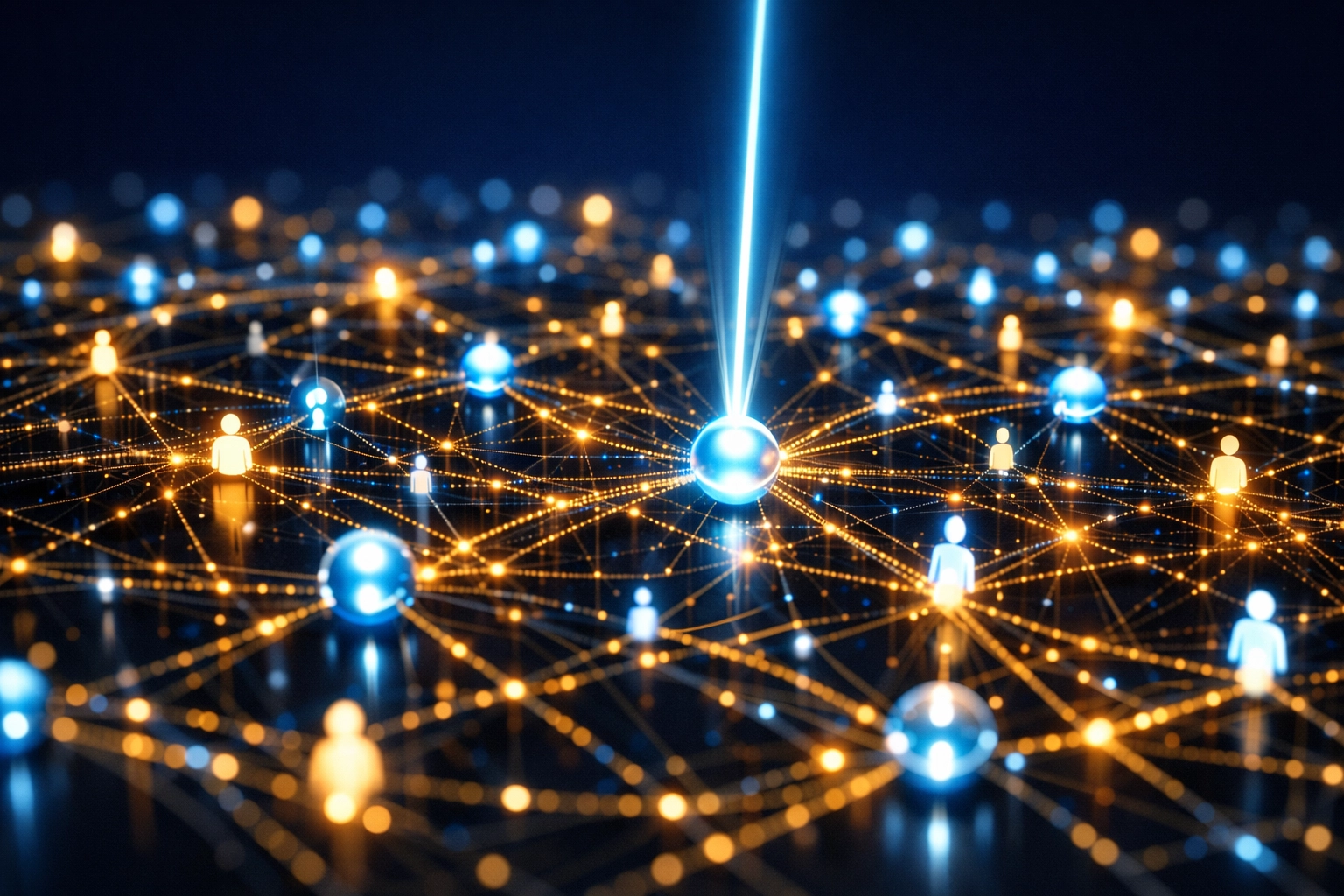 AI agent identifying a high-value business target within a complex digital network map.