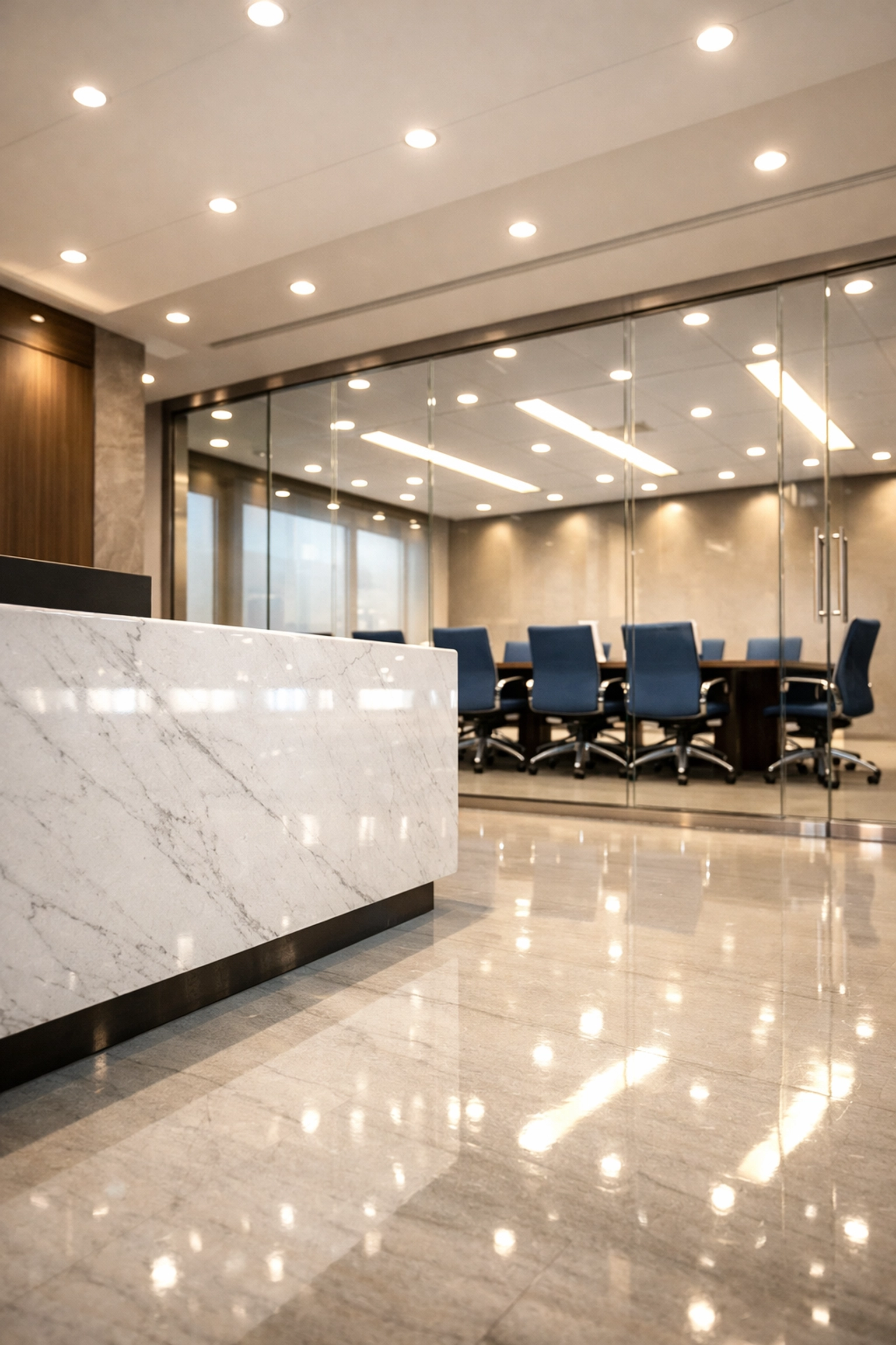 A spotless commercial reception area in Carlisle highlighting professional office cleaning standards.