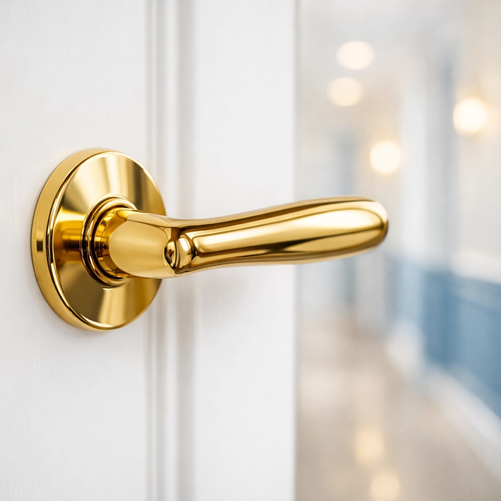 Close-up of a sanitized door handle, highlighting attention to detail in Move-In Cleaning services.