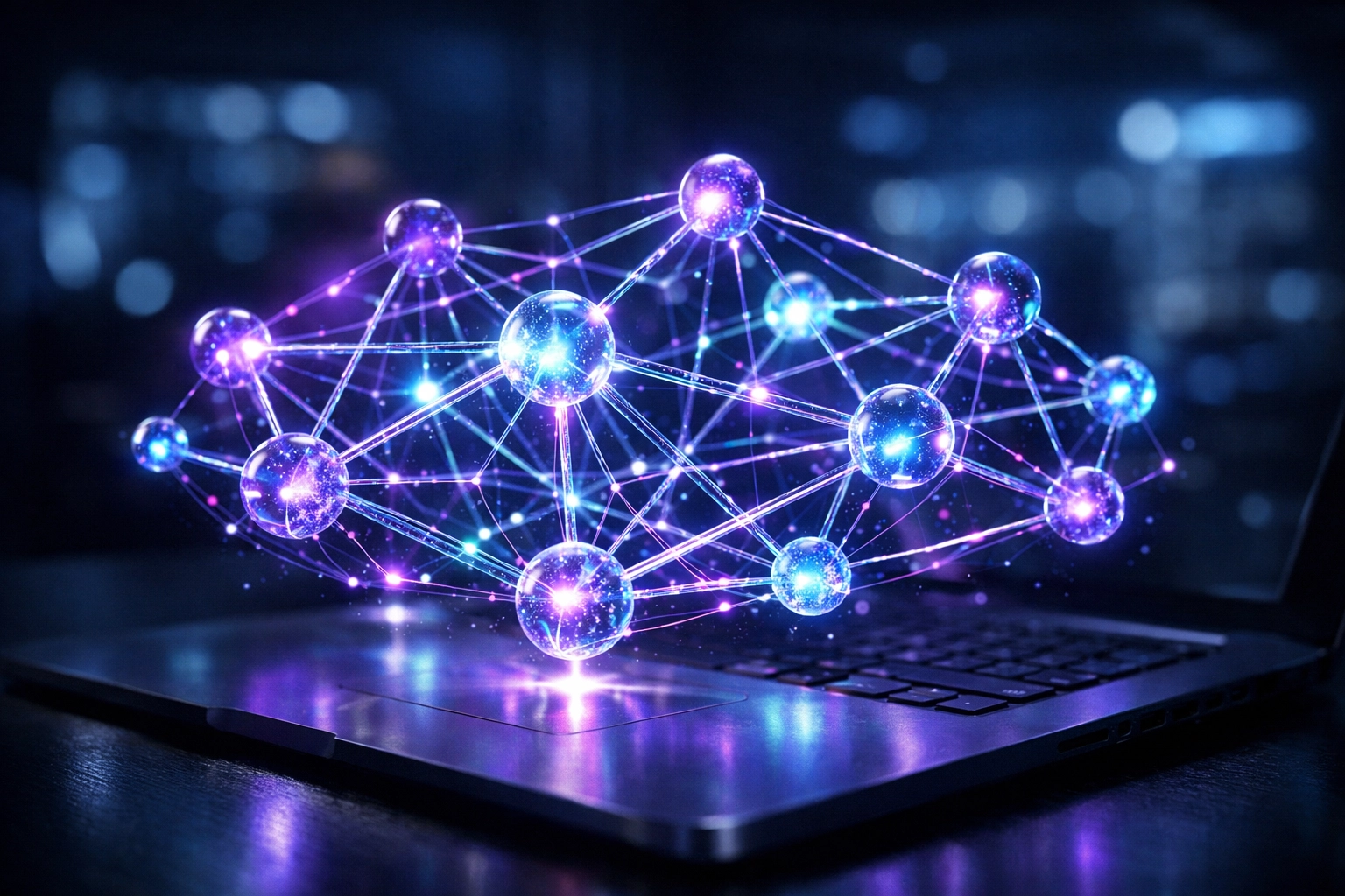 Glowing digital lattice showing interconnected nodes of structured data for an AI SEO strategy.