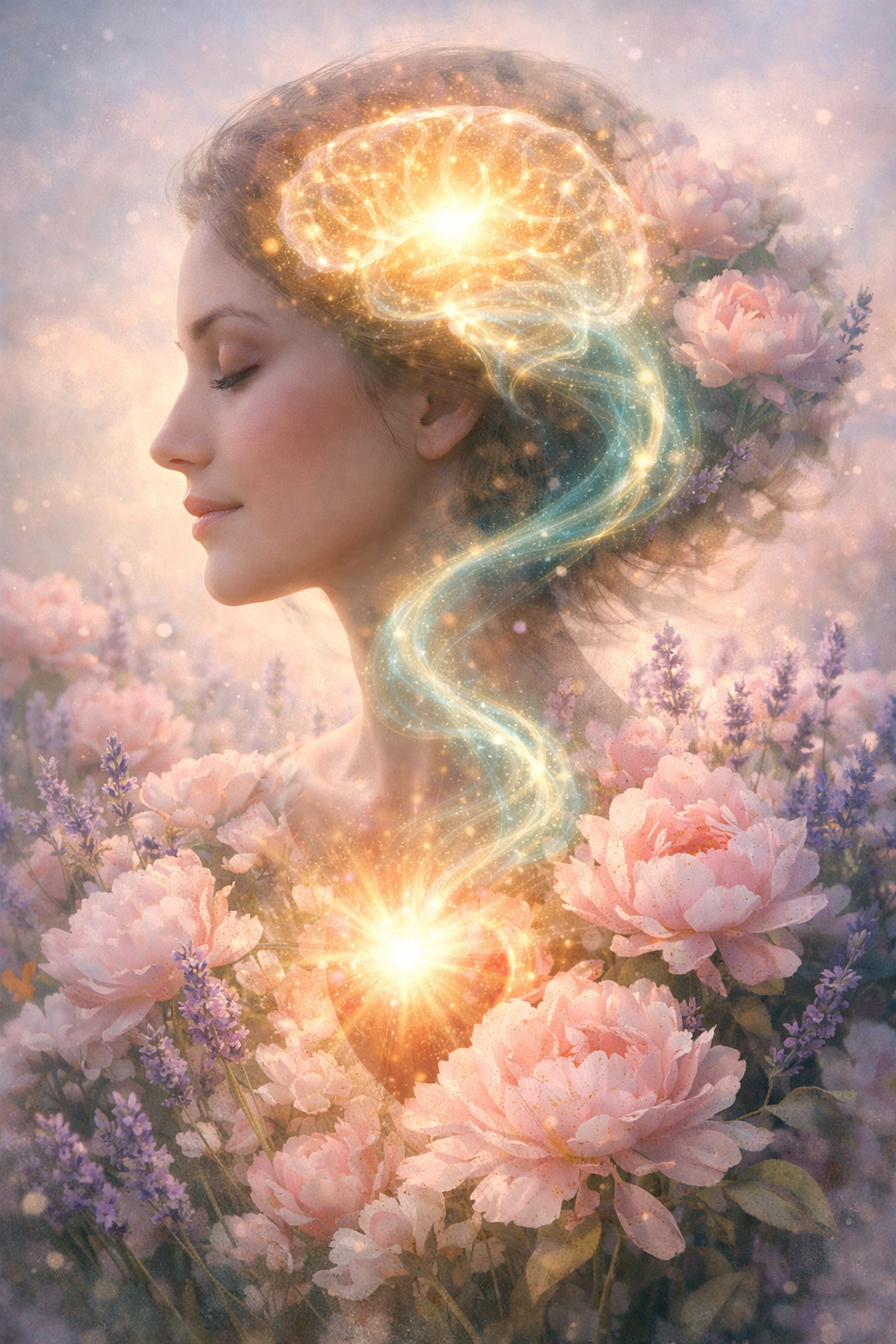 Artistic image showing the connection between mental health and physical wellness in PCOS weight loss.