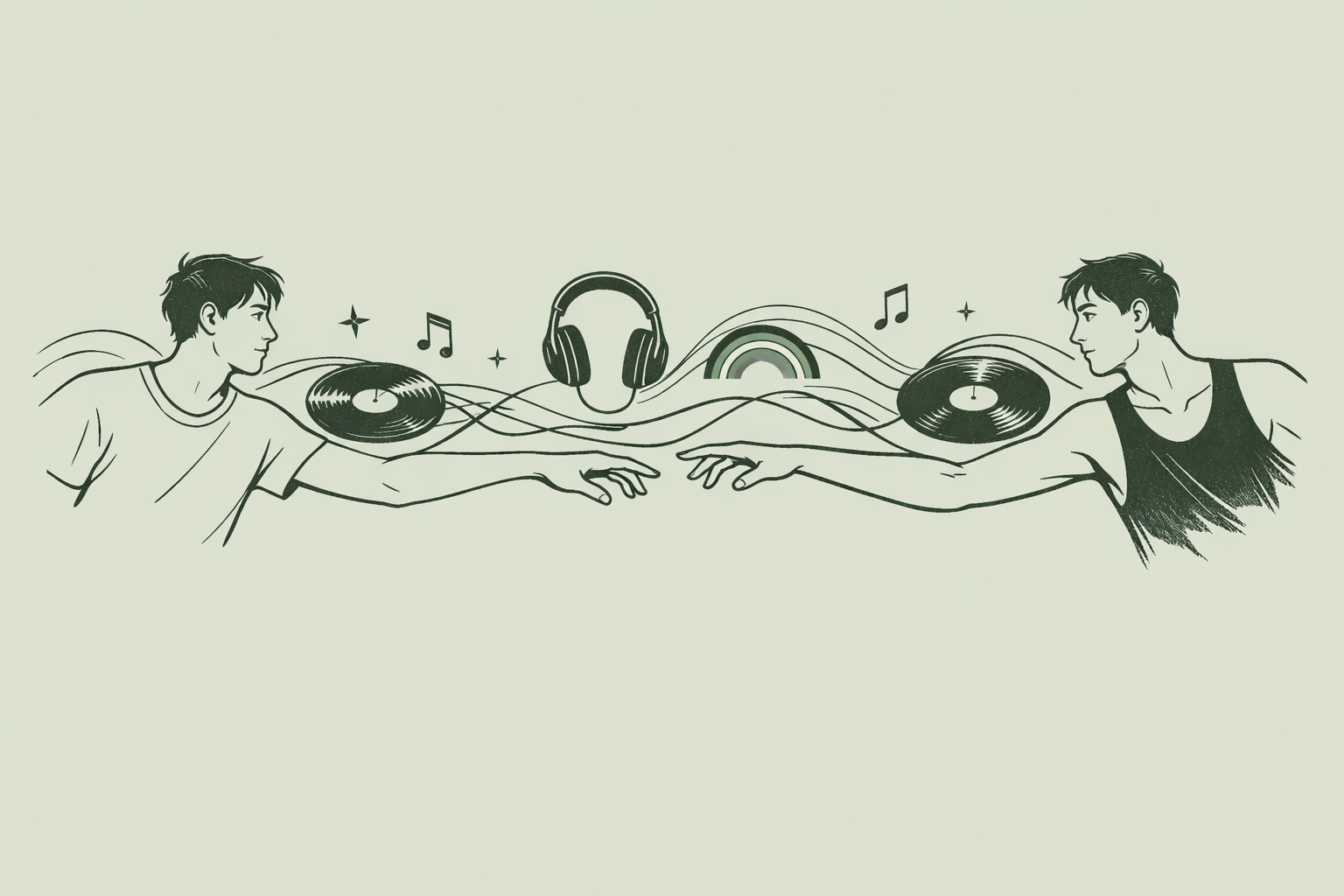 Music connecting two men symbolizing queer community and identity in underground culture