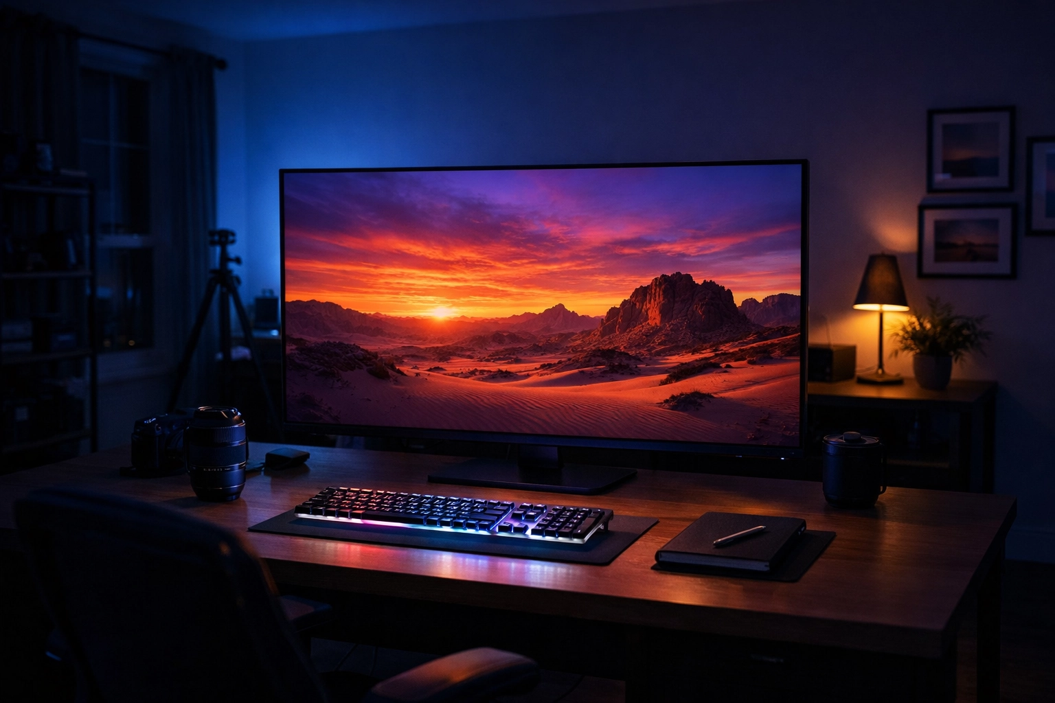 Modern photography studio showing the photo editing process to master manual mode.