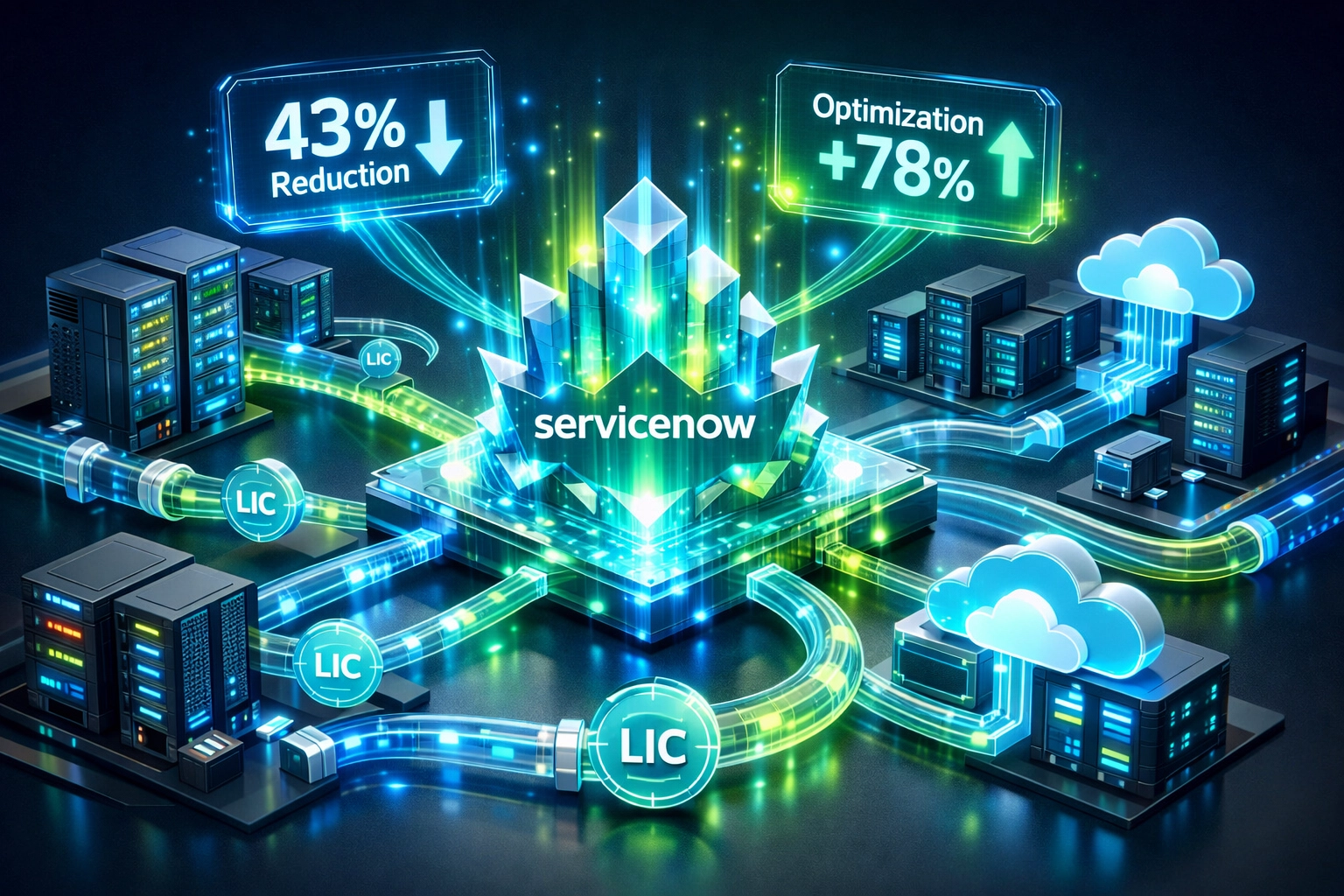 ServiceNow ITOM infrastructure automation with connected workflows and 43% cost optimization