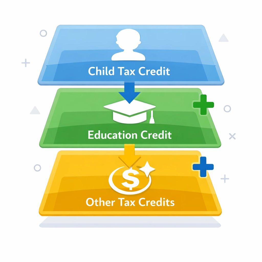 Stacked tax credits illustration showing how to combine multiple credits for bigger refund