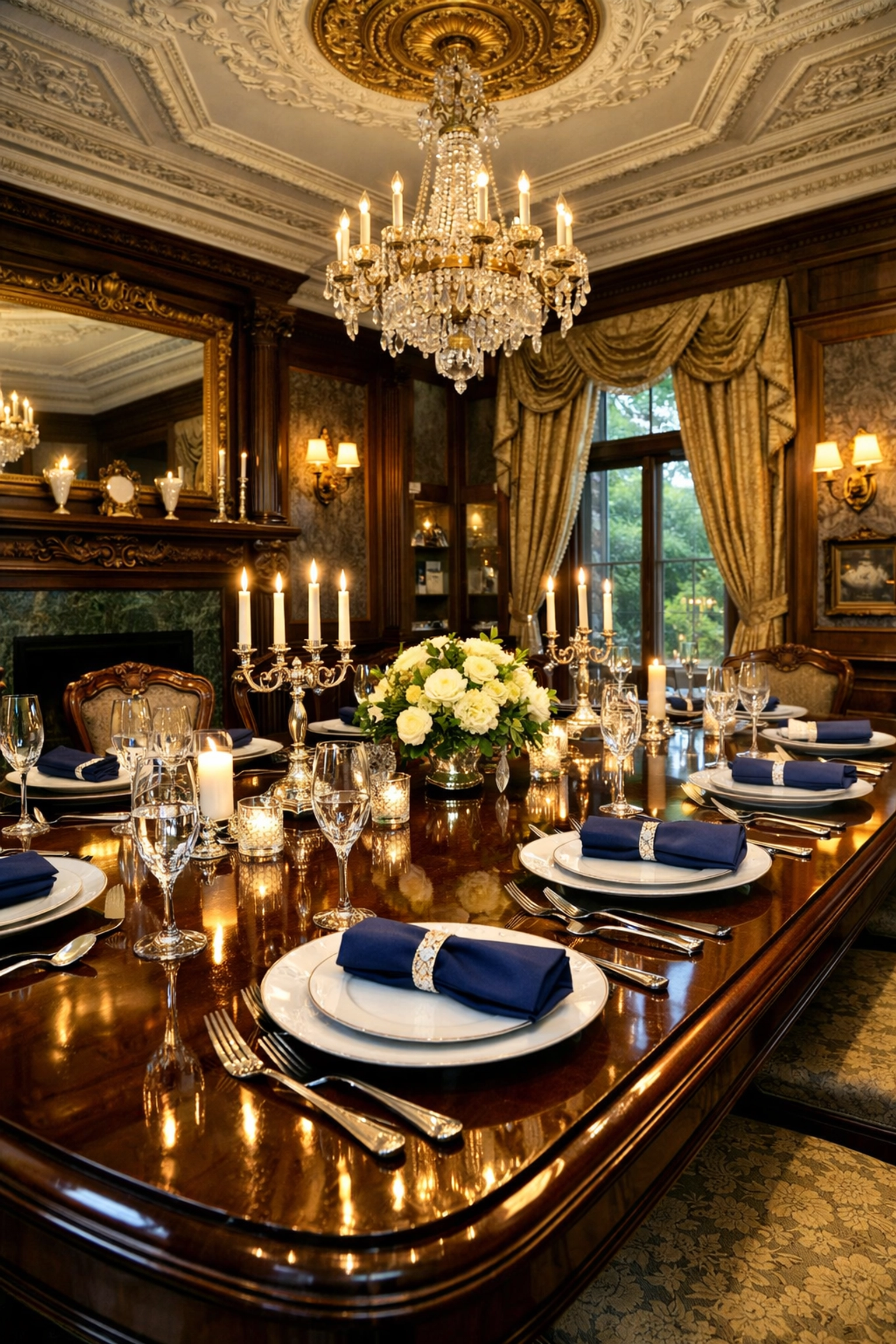 Polished mahogany table in a historic Brookline Victorian home, prepared by professional cleaners.