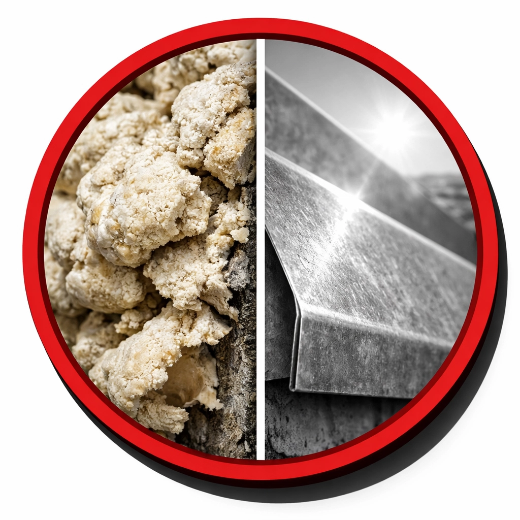 Durable metal flashing versus crumbling foam for long-term pest exclusion in the Arizona desert.