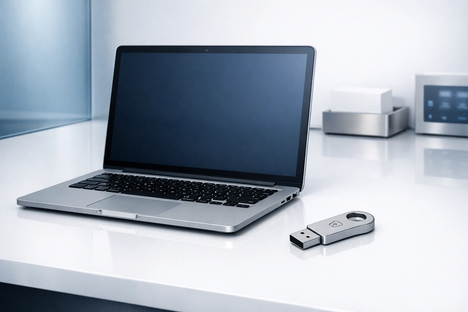 Secure banking workstation with a physical security key to prevent real estate wire fraud.