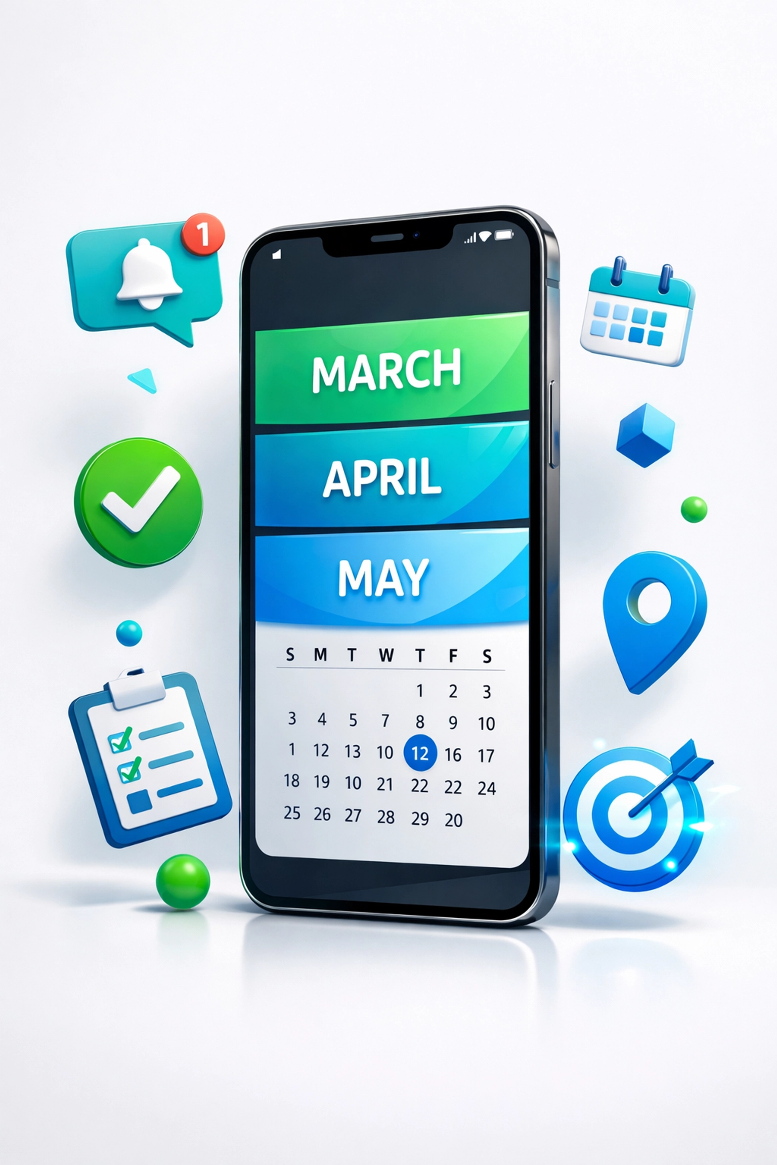 Smartphone calendar displaying spring months for early contractor booking and planning