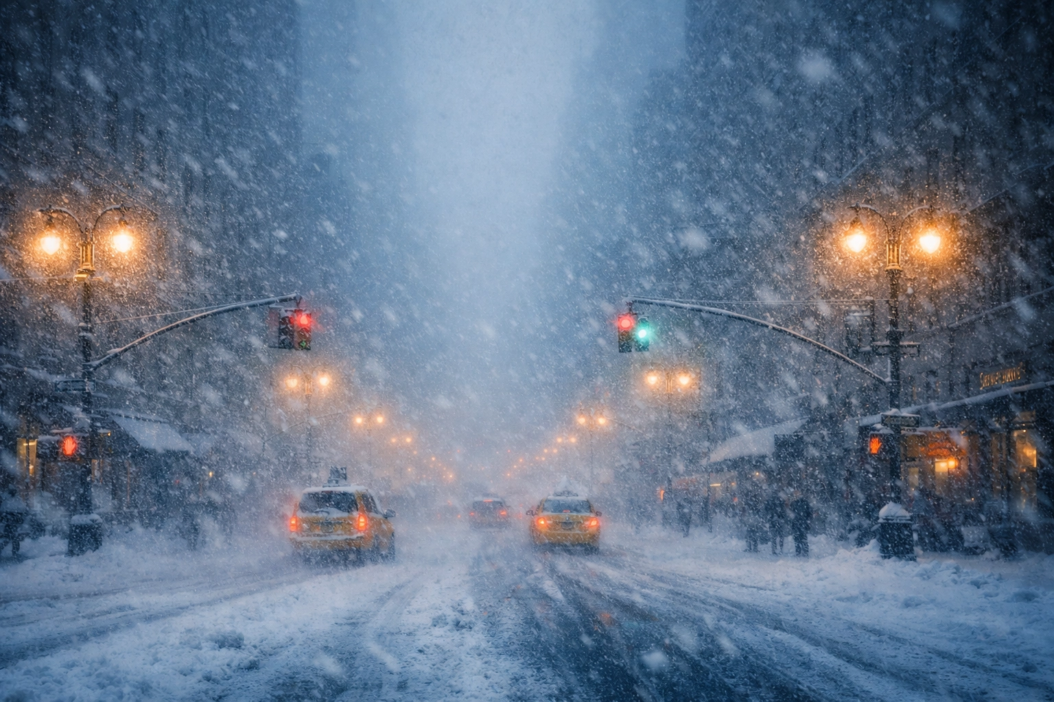 New York City street covered in heavy snow during historic Northeast blizzard affecting 41 million people
