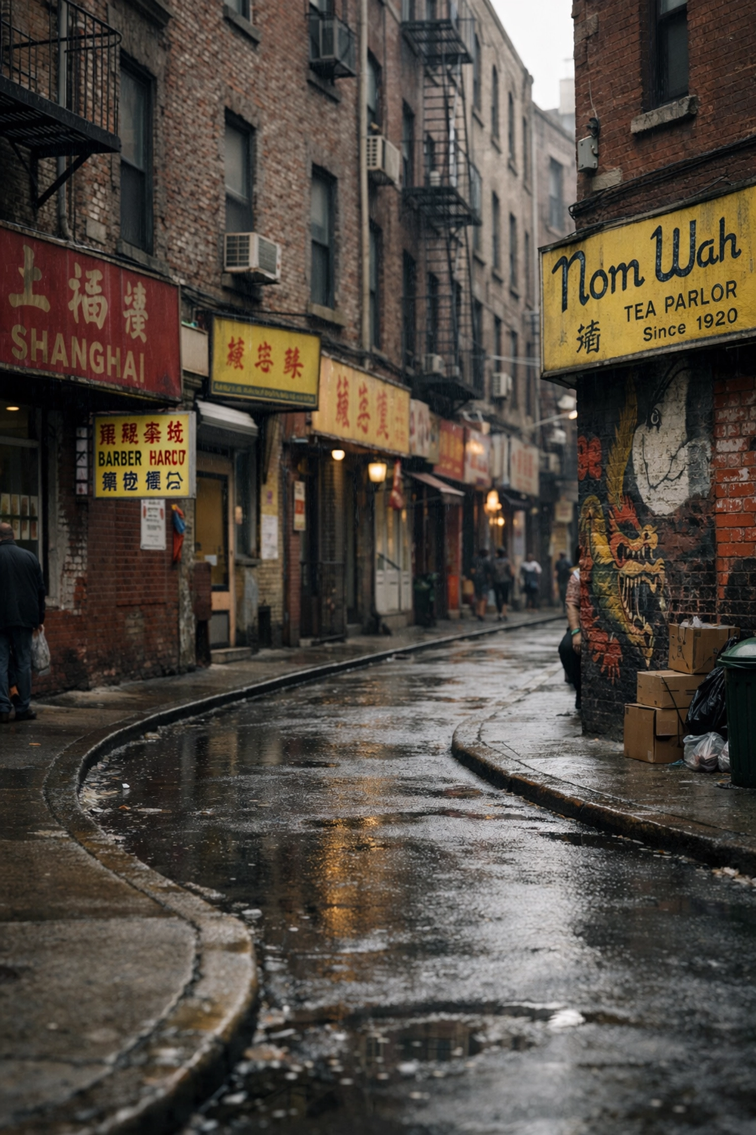The winding Doyers Street in Chinatown, a cinematic example of unique NYC photo spots for street photography.