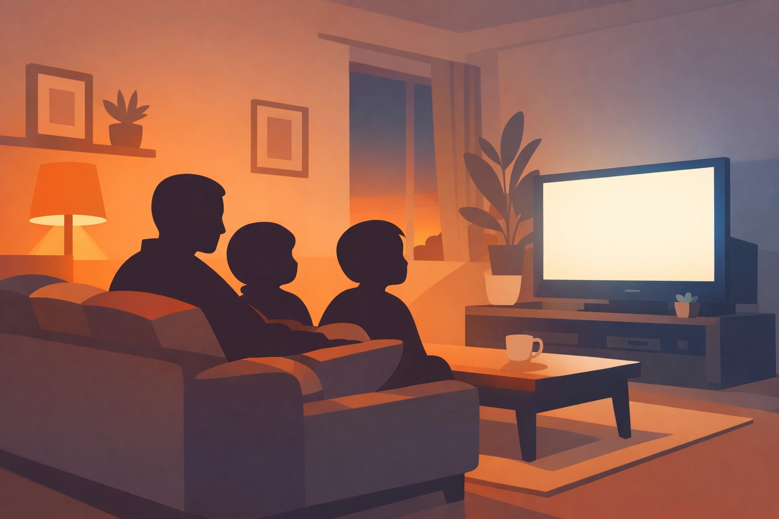 Christian family watching movies together intentionally in living room