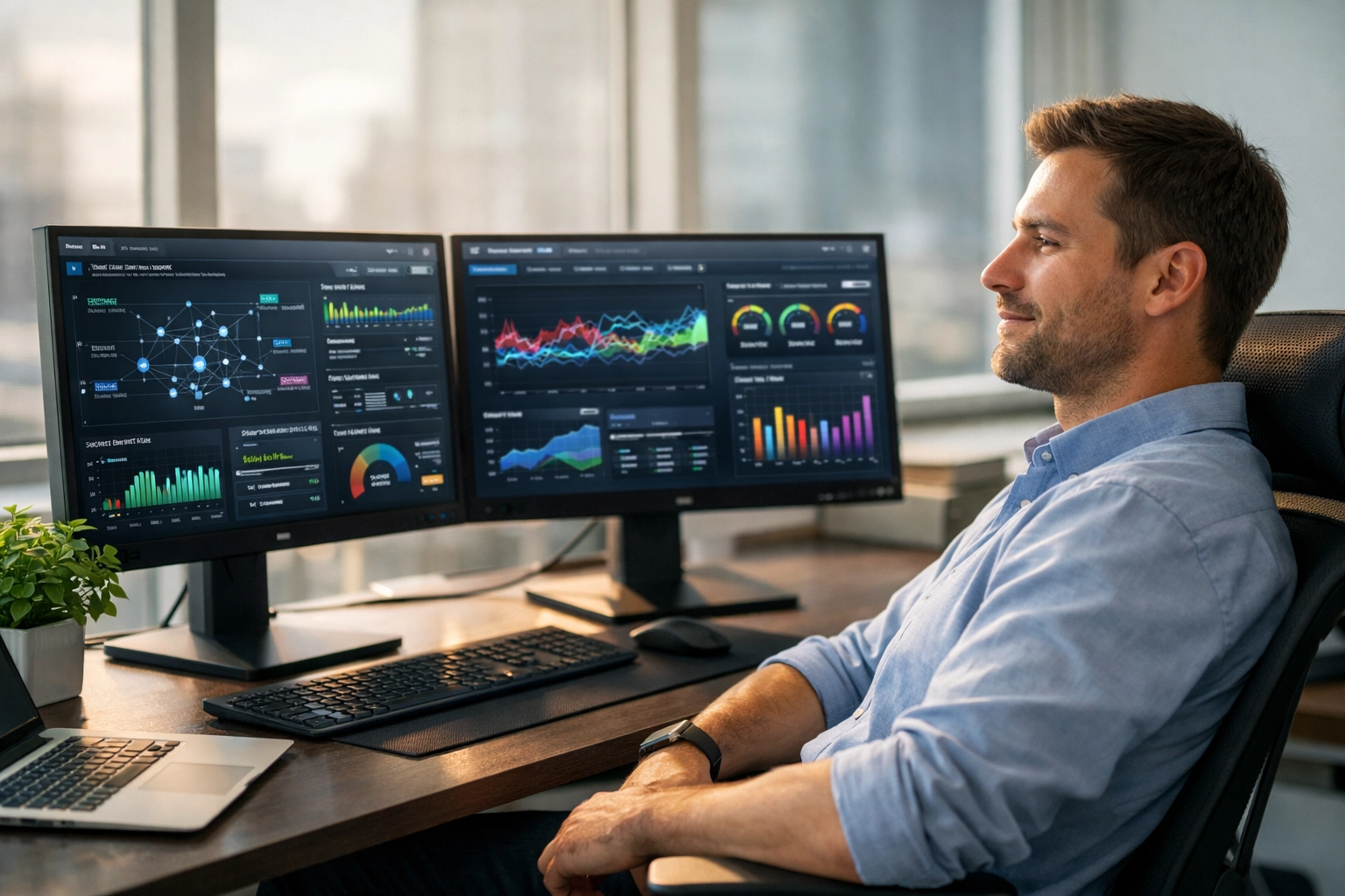 IT engineer monitoring ServiceNow Agentic AI dashboards to maximize operational ROI in a modern office.