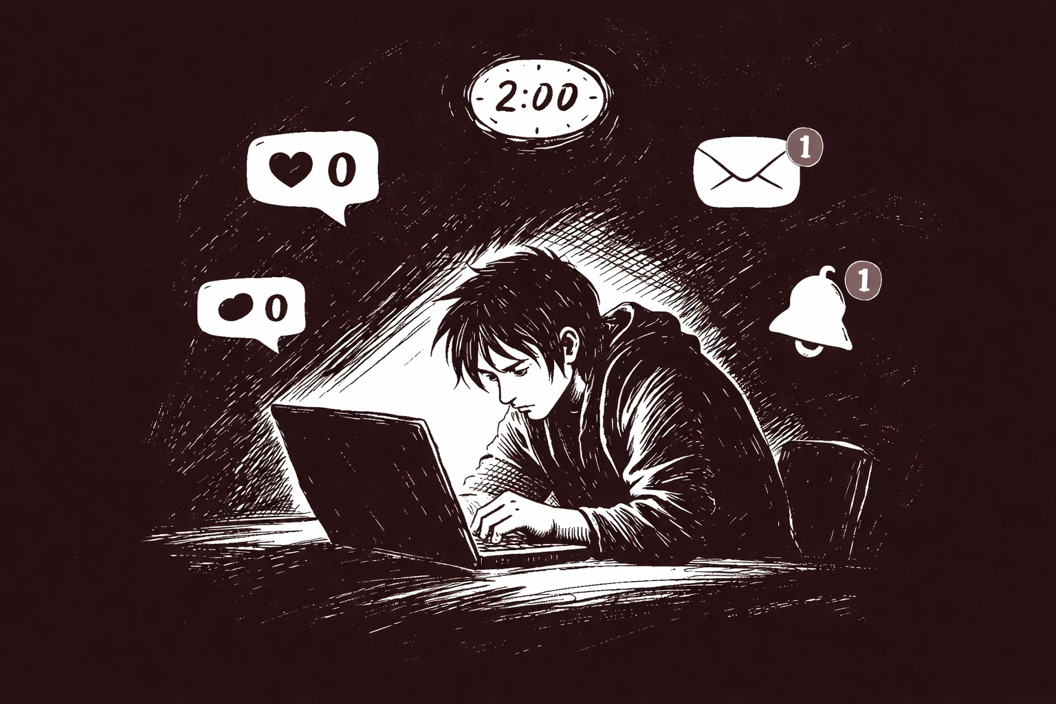 Exhausted creator working late at night, symbolizing gig economy burnout and financial insecurity