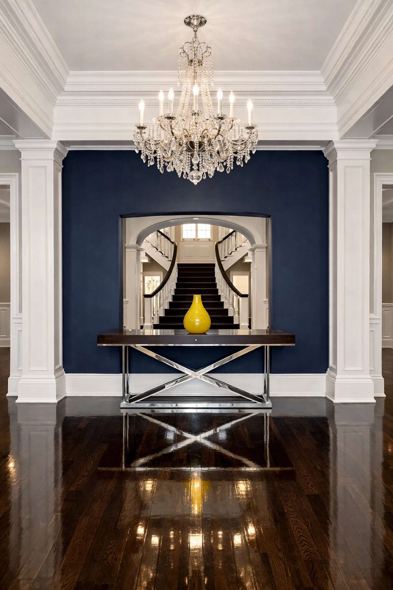 Elite residential entryway with polished wood floors from house cleaning Worcester MA.