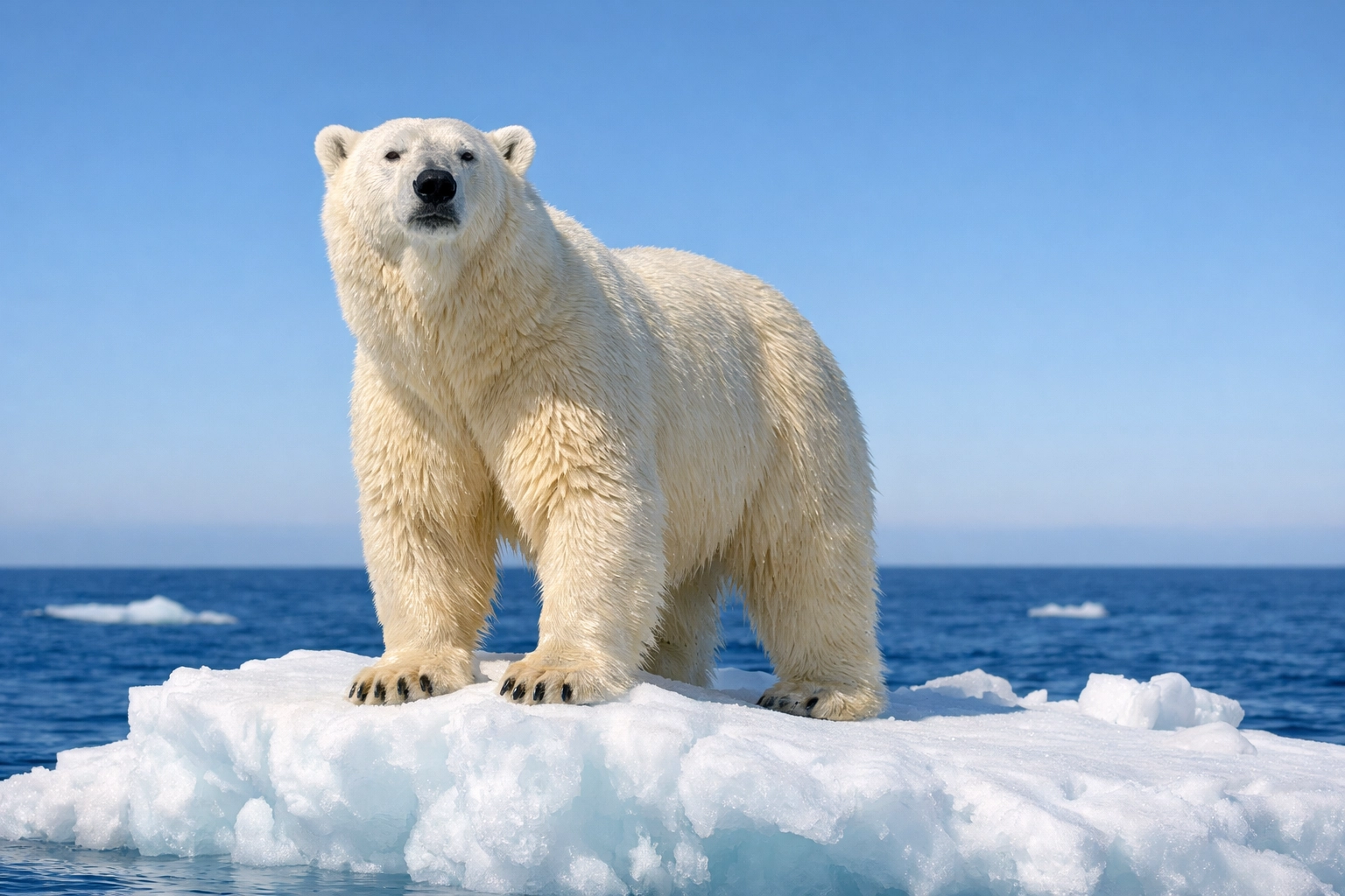 A noble polar bear on arctic ice, representing brand alignment for sponsored zoo animal pages.