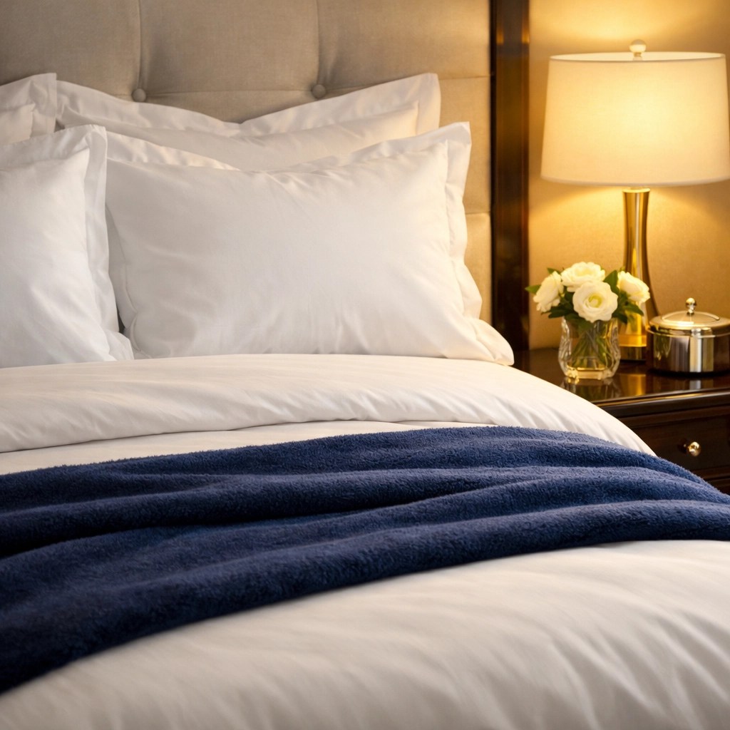 Freshly made bed and dust-free bedroom surfaces provided by a professional house cleaning Worcester MA provider.