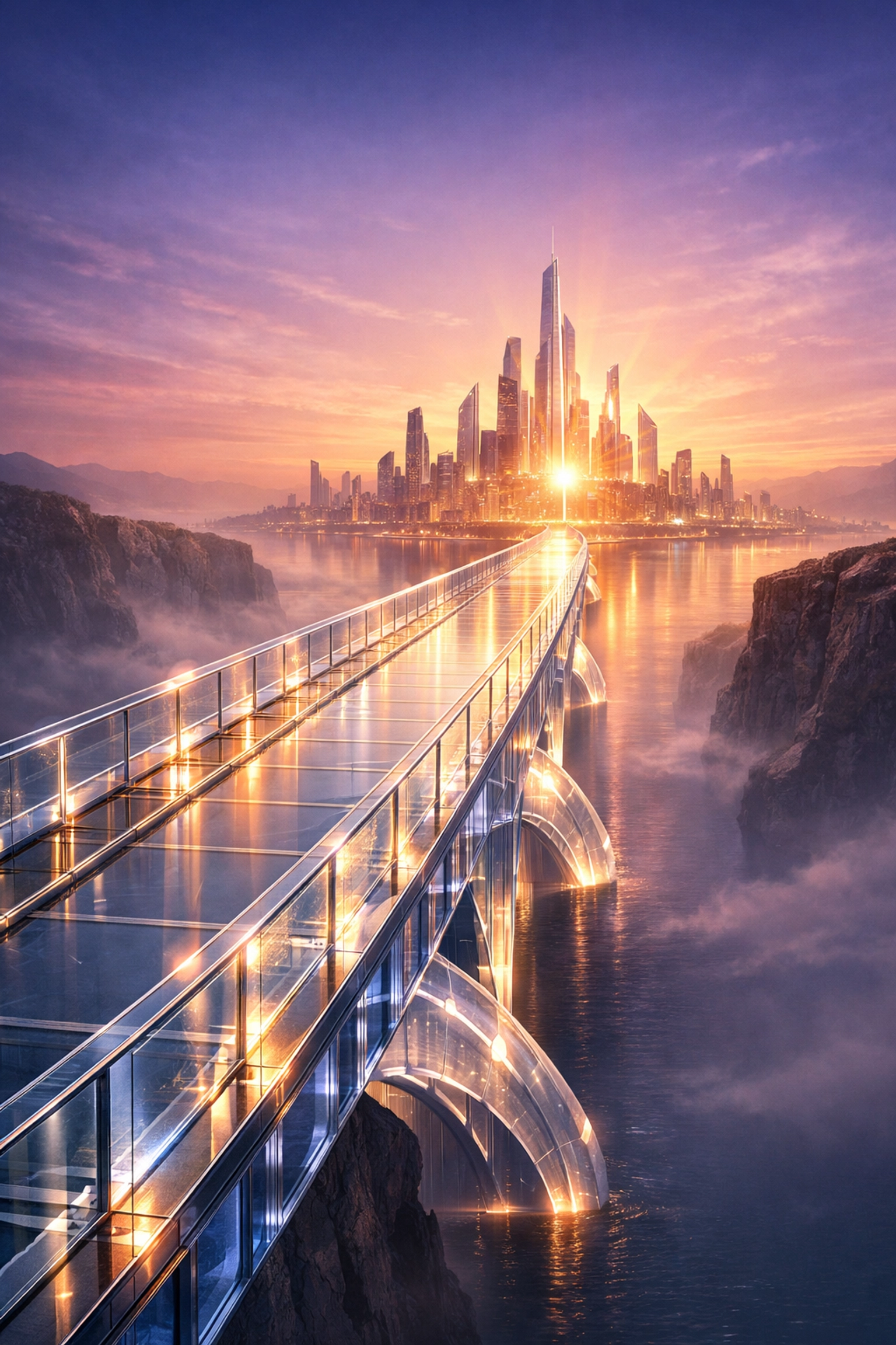 A futuristic bridge representing 23 years of funding solutions connecting business owners to expansion.