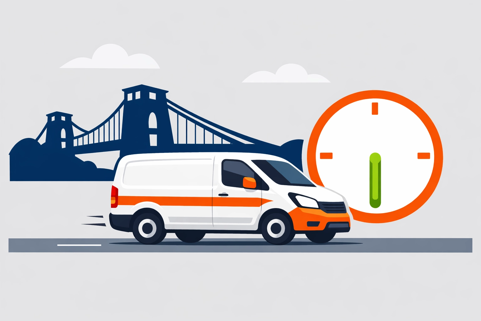 Illustration of a mobile locksmith van in Bristol showing a fast 30-minute emergency response time.