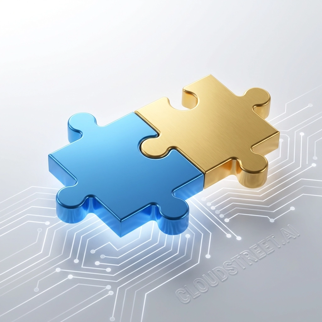 Salesforce B2B Commerce and SAP integration concept with puzzle pieces symbolizing seamless connection