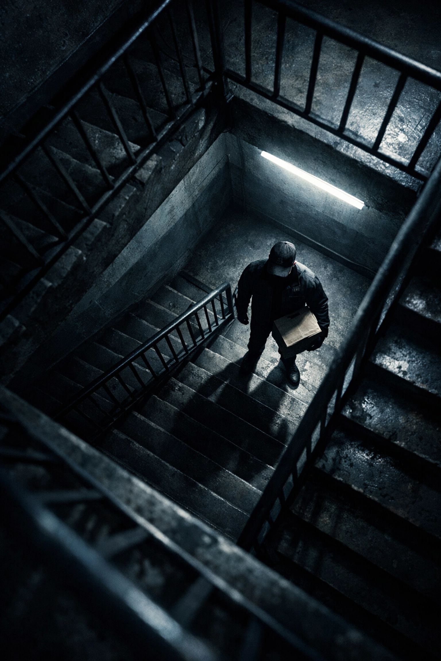 Apartment stairwell depicting how shooter disguised as delivery worker accessed Moscow building