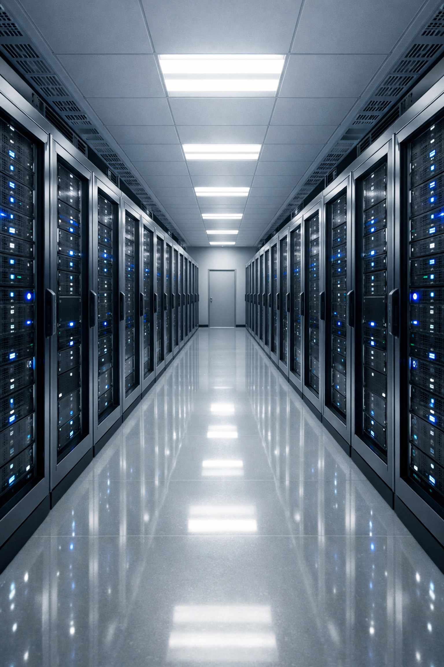 Modern enterprise data center aisle with sleek server racks for flexible infrastructure scaling.