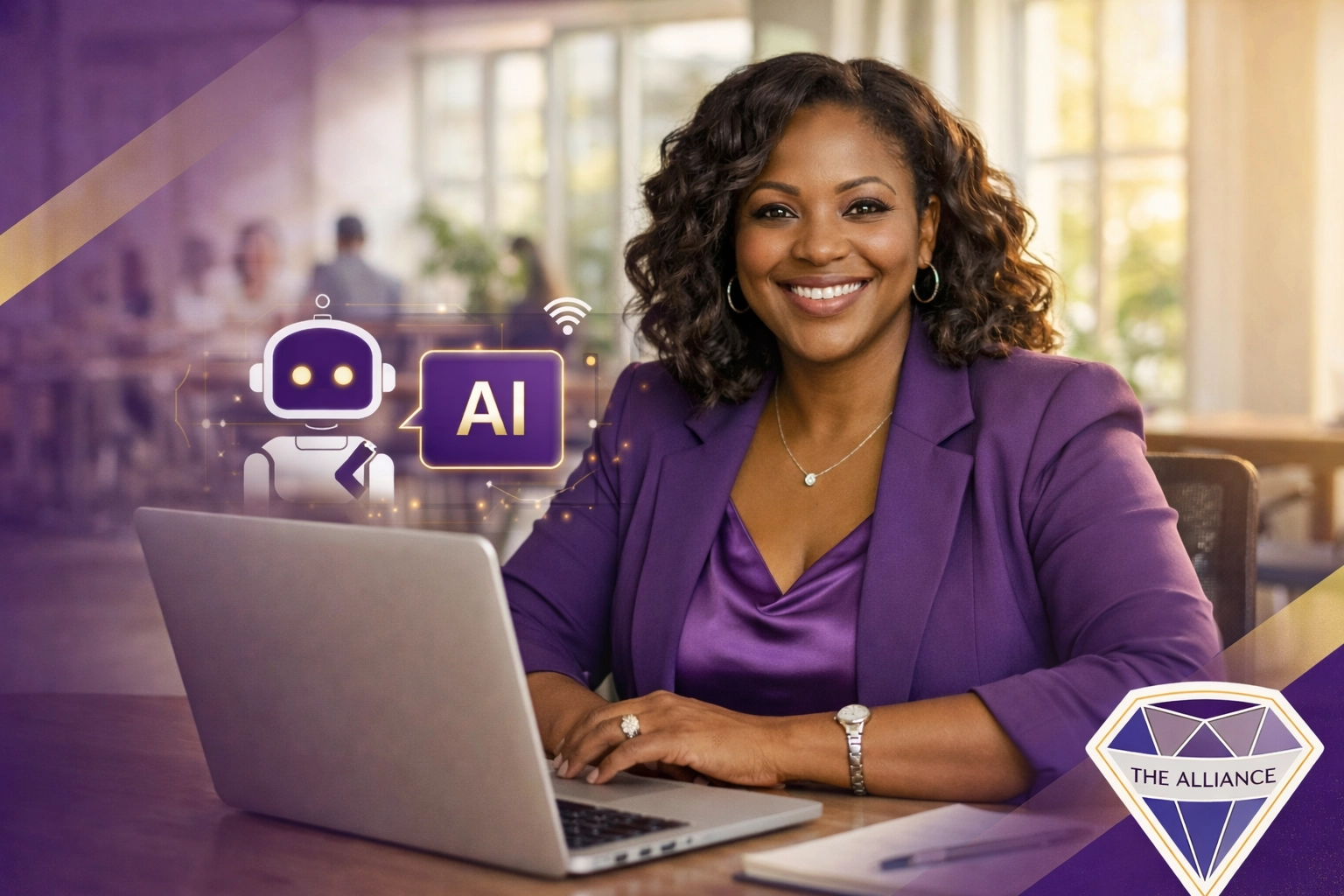 Black woman entrepreneur using AI tools for business growth at home office