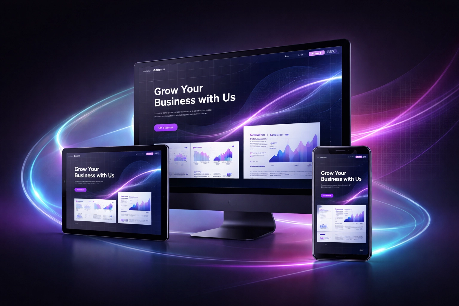 Consistent website content displayed across desktop, tablet, and mobile screens, showing best responsive design practices