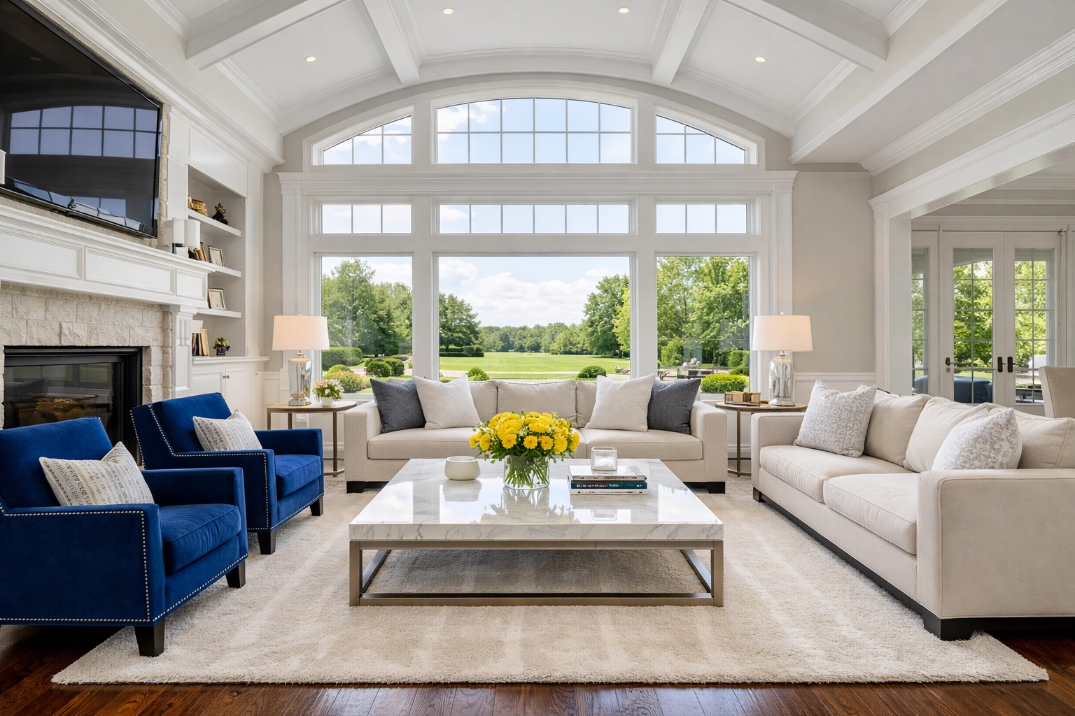 Immaculately clean luxury living room in Hopkinton, MA, after a professional bi-weekly house cleaning service.