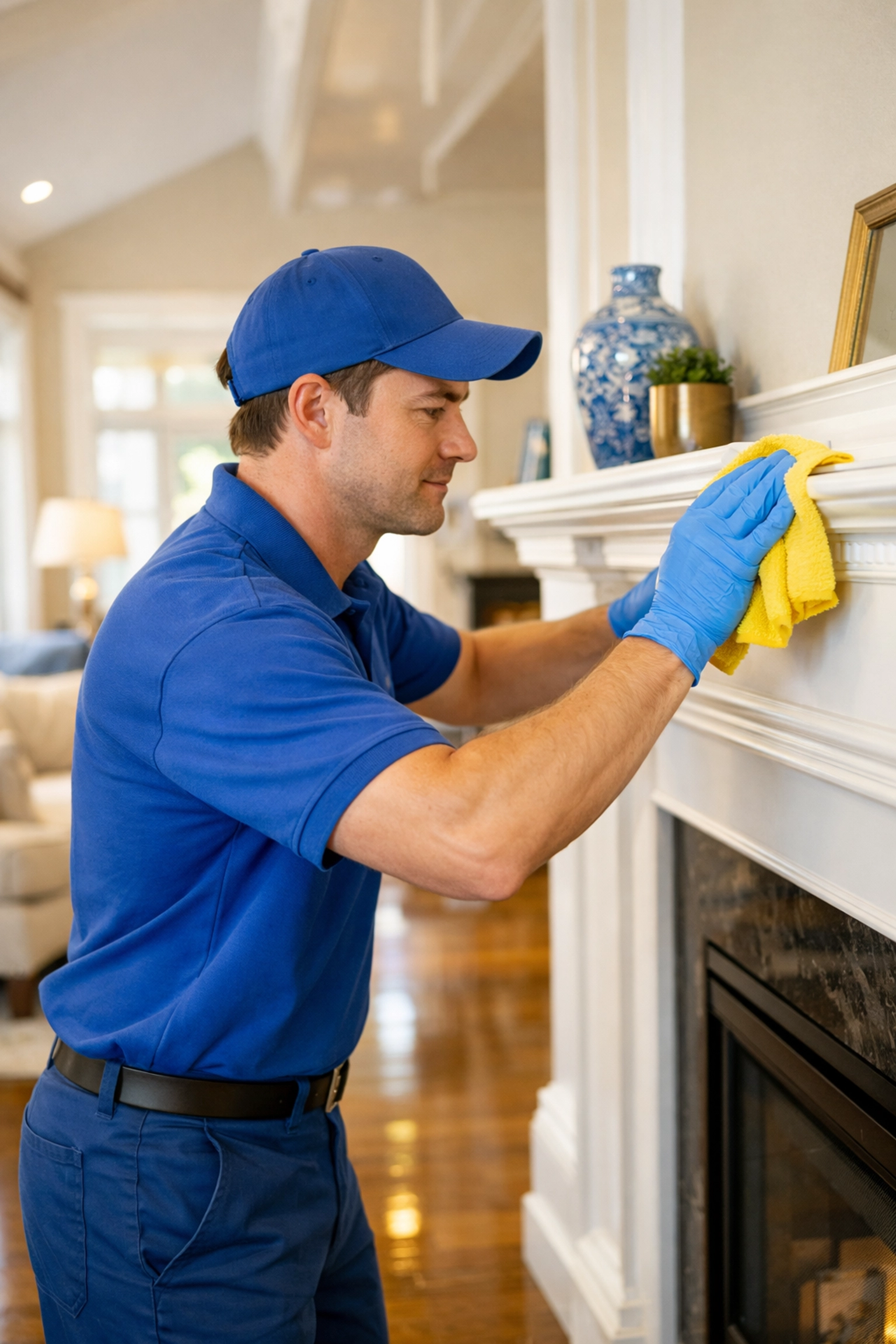 A meticulous professional performing detailed post construction cleaning in a MetroWest home.