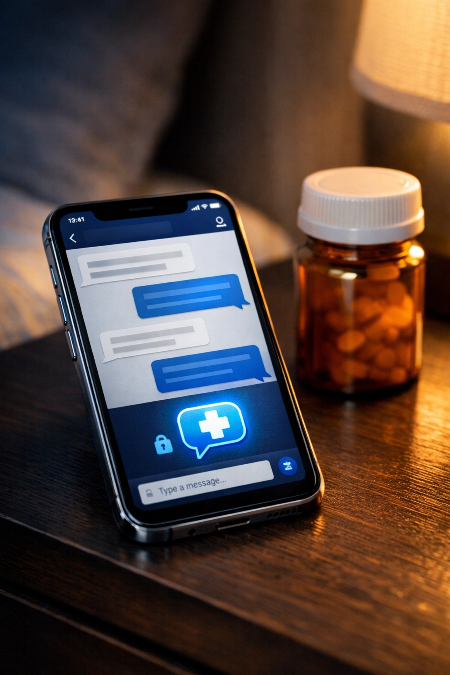 Secure medical messaging on a smartphone for discreet online erectile dysfunction treatment and prescriptions.