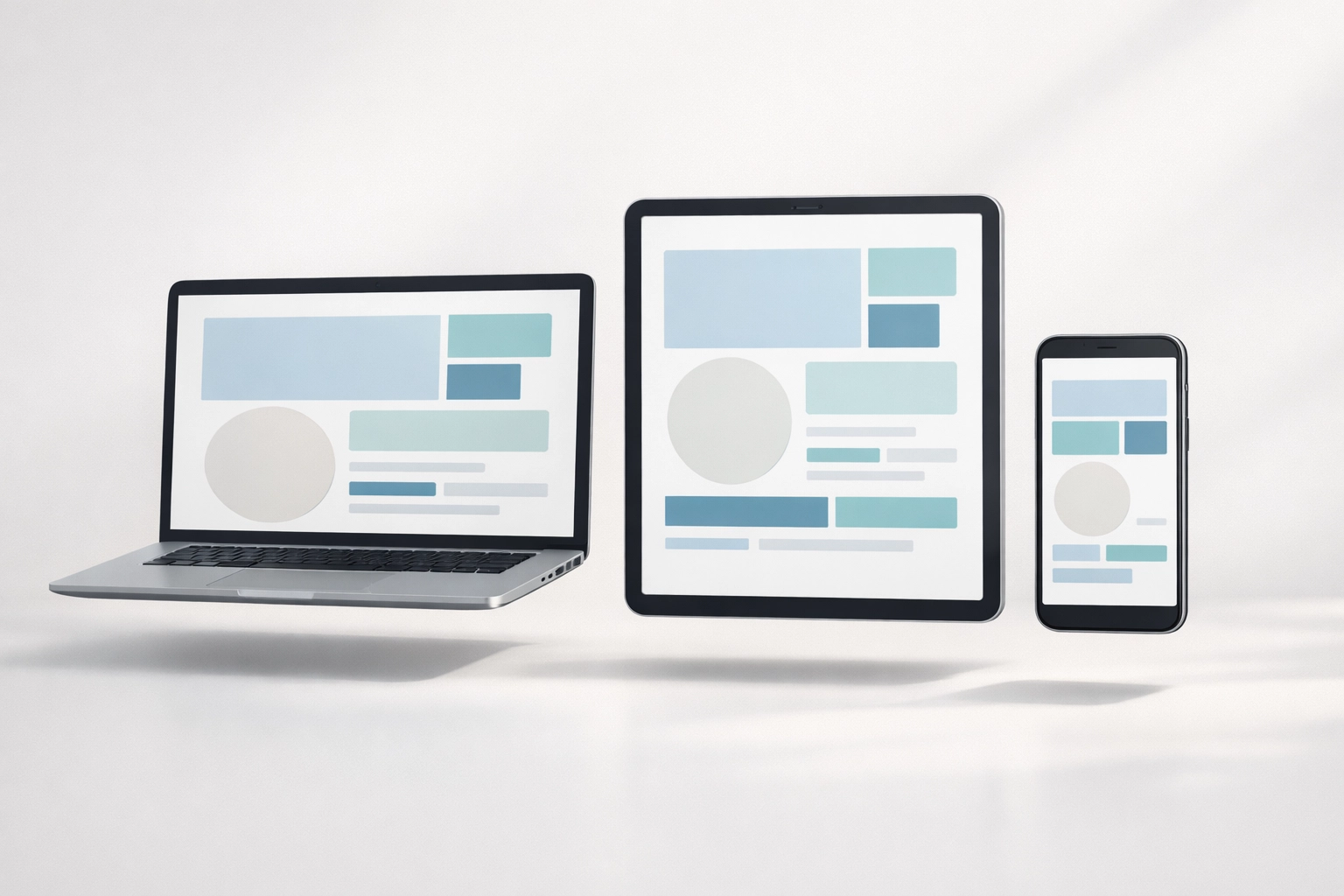Responsive design elements shown on various devices illustrating a modern website platform's flexibility.