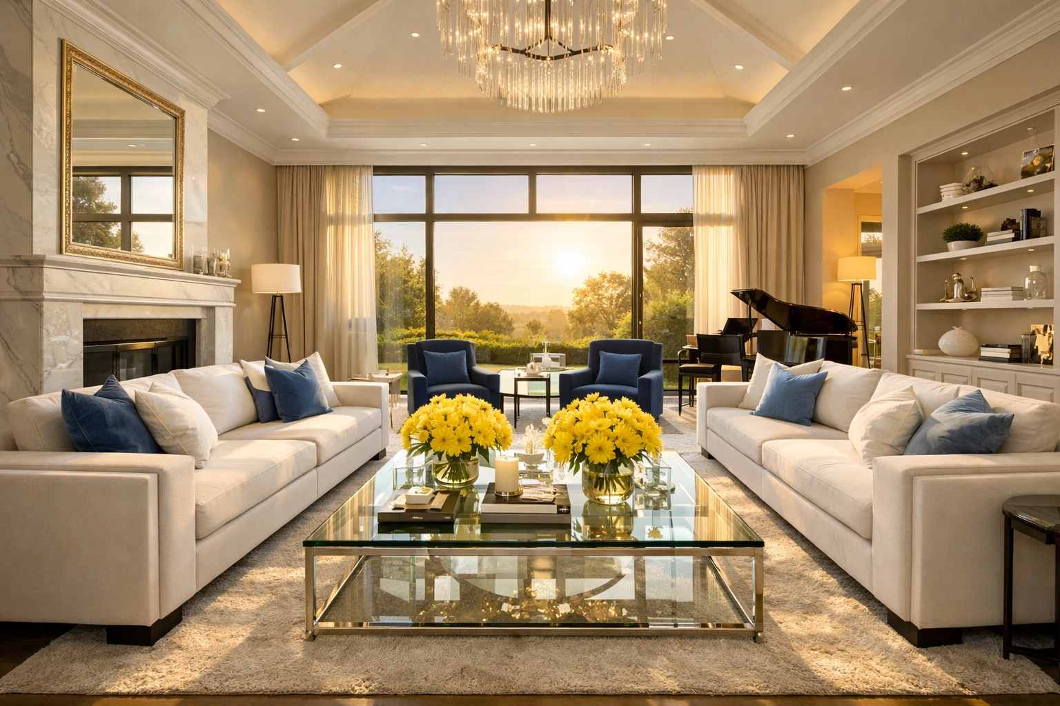 Immaculate sun-drenched living room representing the final results of a professional spring cleaning checklist.
