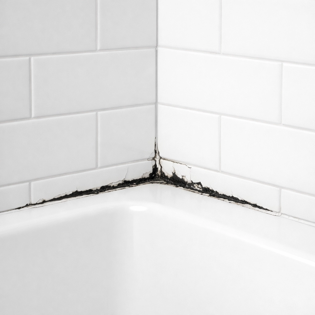 Deteriorating bathroom caulk between bathtub and tile wall