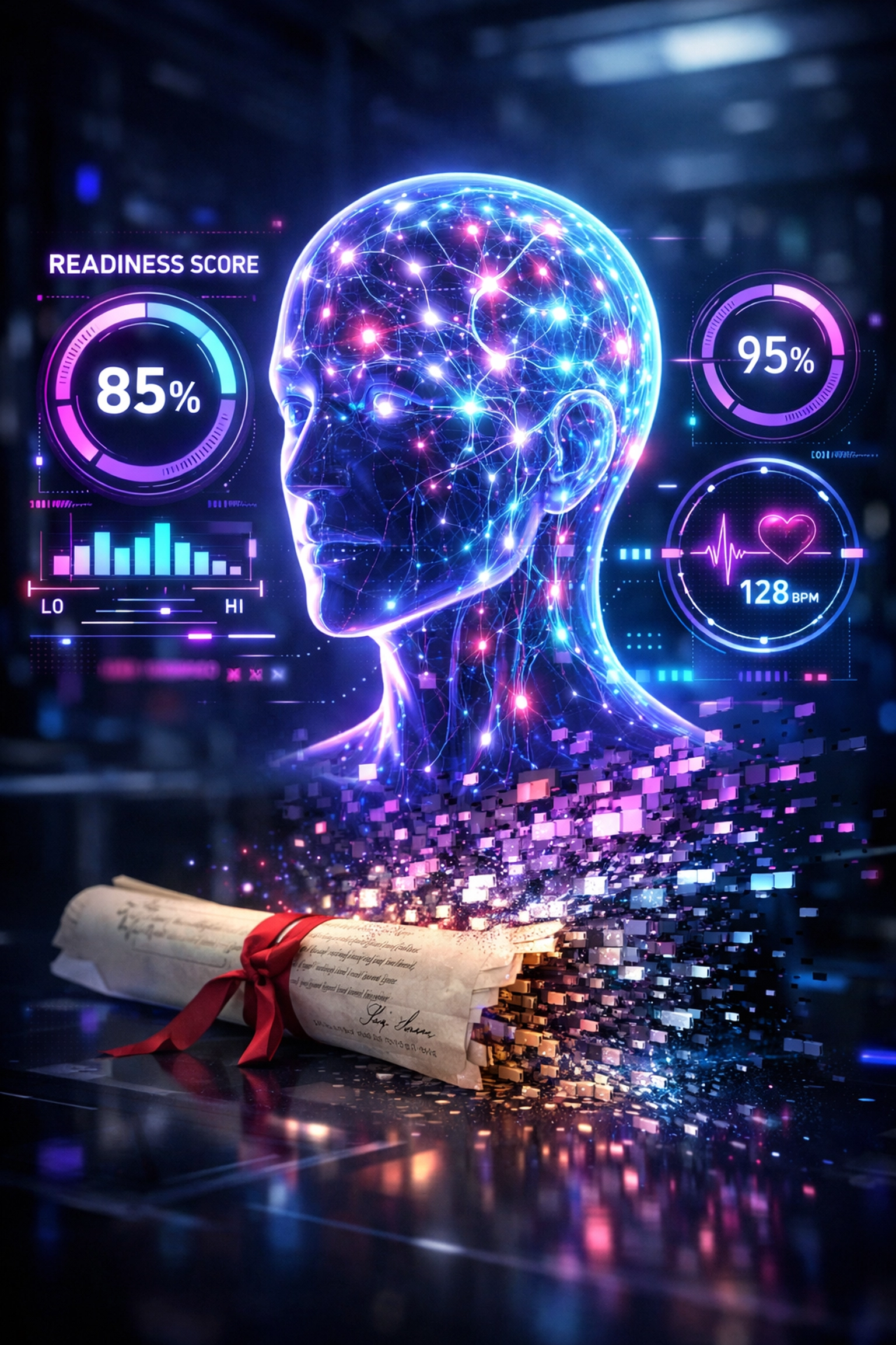 Student readiness score represented by a digital profile replacing a traditional university degree.