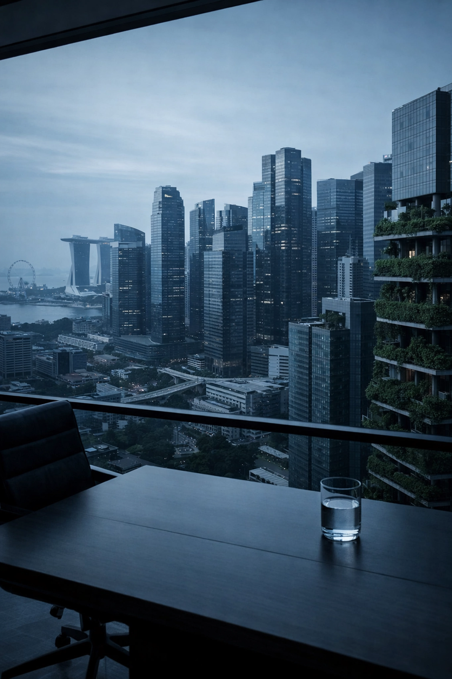 Singapore financial district skyline representing a strategic global hub for AI investment and deep tech capital.