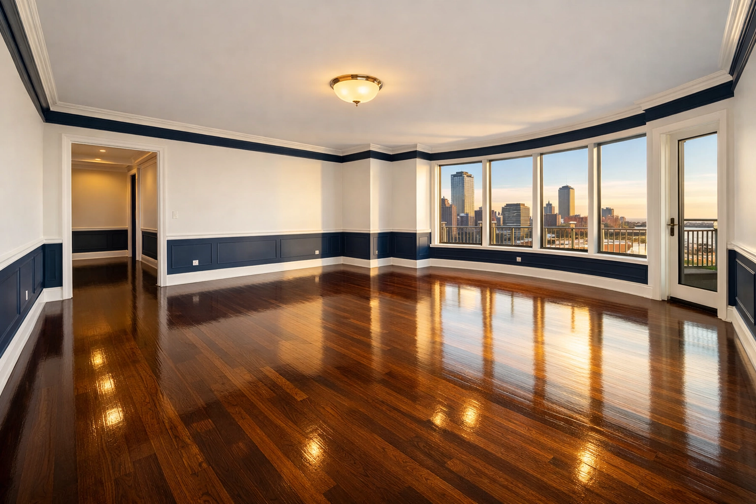 Empty luxury apartment living room in Boston professionally cleaned for a stress-free move-out.