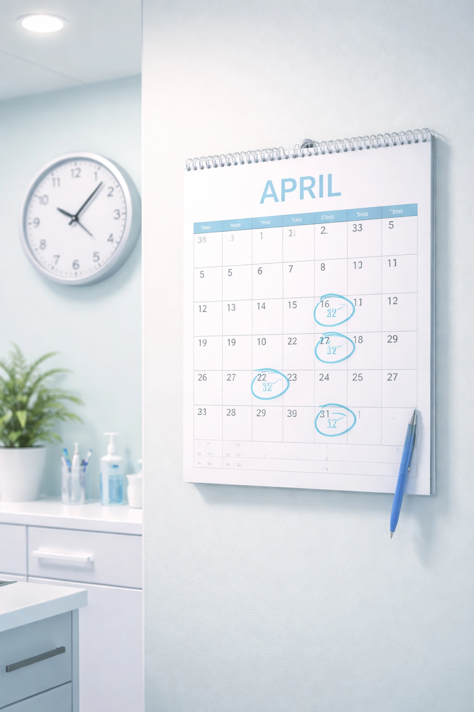 Medical office calendar with key ASCQR reporting deadlines highlighted for compliance consulting