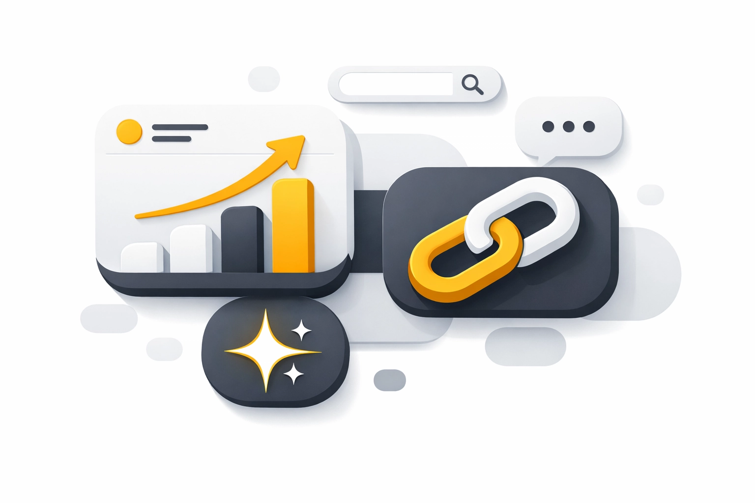 Digital icons representing growth tracking, smart invite links, and AI features on a live shopping platform.