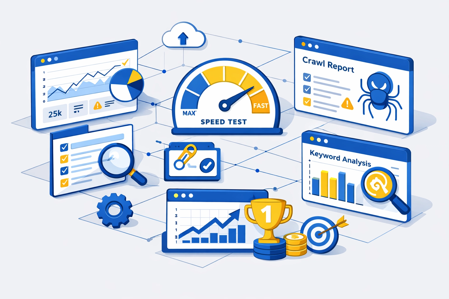 Free SEO audit tools including analytics dashboards and performance monitoring systems