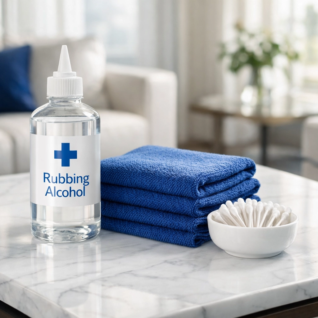 Essential cleaning supplies for a remote control deep clean including microfiber and alcohol.