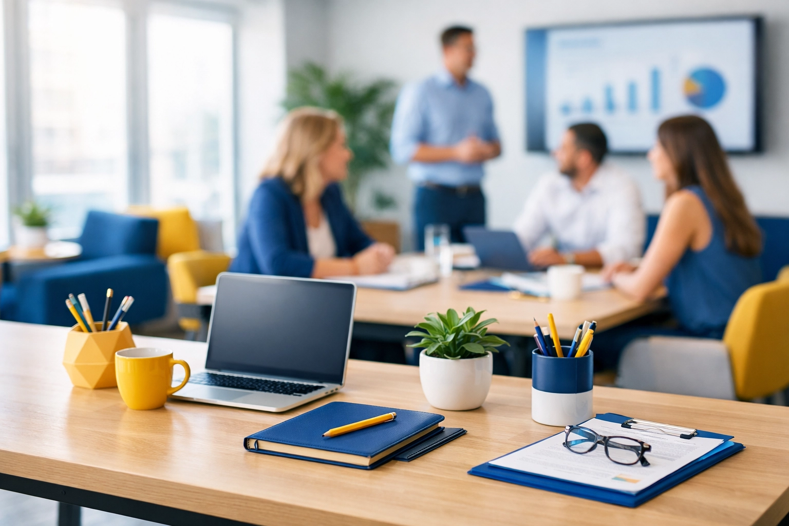 A bright, clean collaborative office workspace in Winchendon, MA, promoting a healthy work environment.