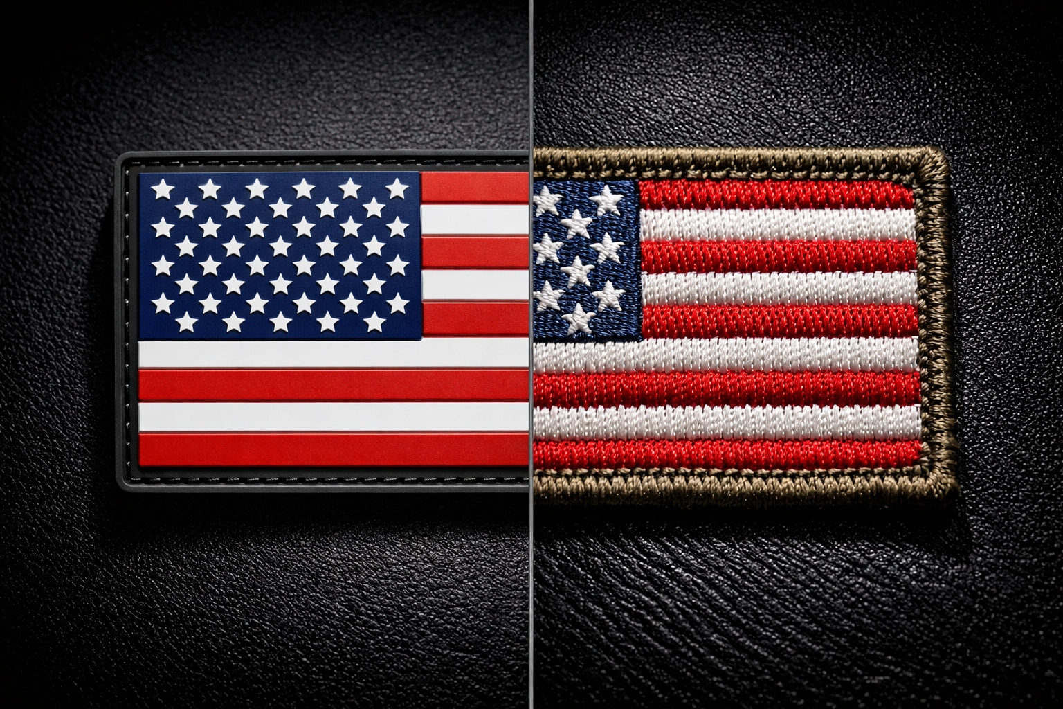 High-quality tactical flag patches showing laser-cut PVC and reinforced embroidery comparison