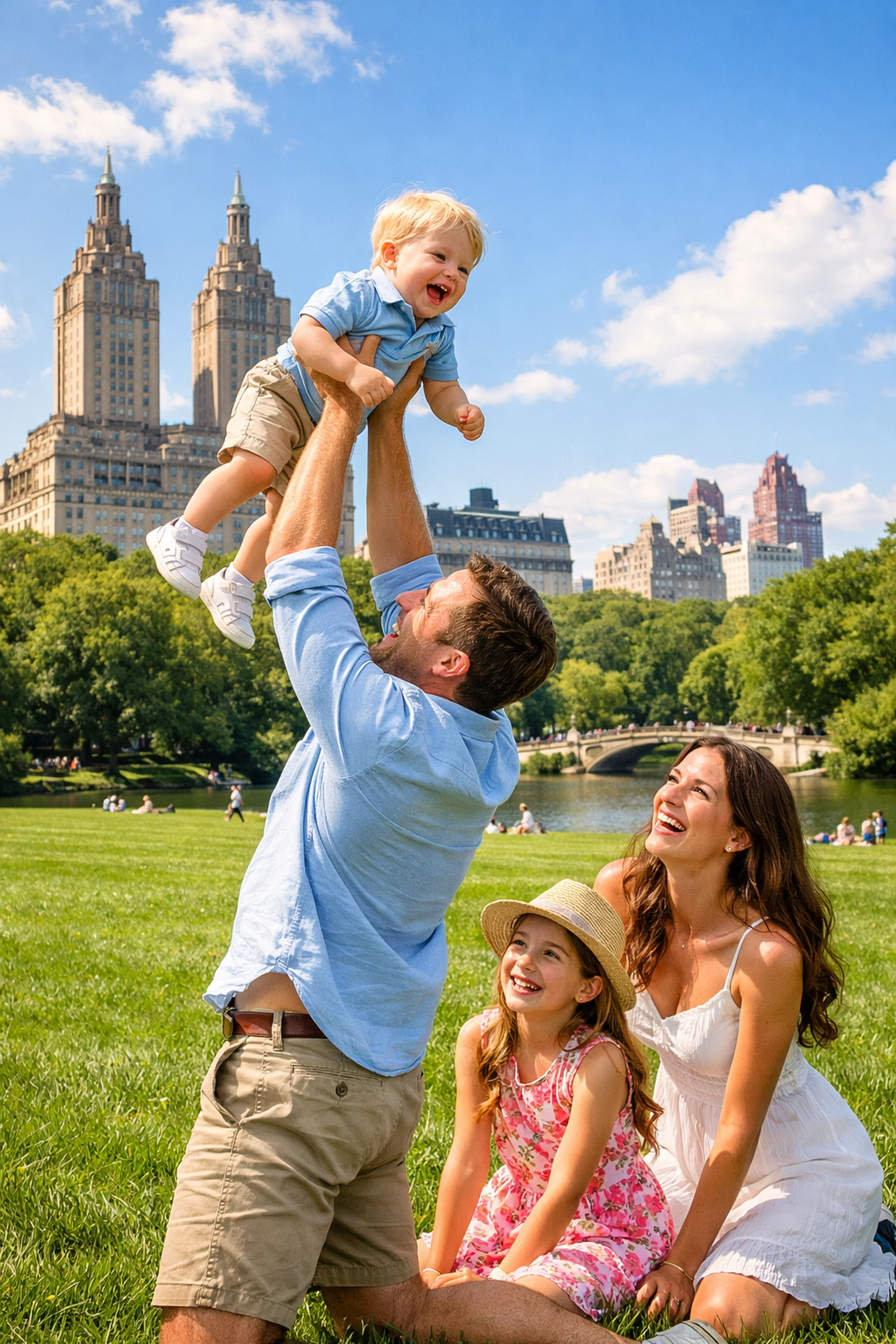 Top 10 Family Travel Activities That Won’t Result in a Public Meltdown 4 A family playing in a scenic urban park, showcasing great photography locations for city travel.