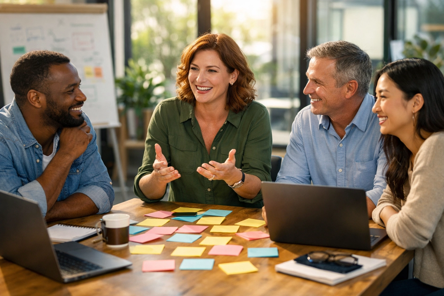ServiceNow consulting services team leading a collaborative change management workshop in a modern office.