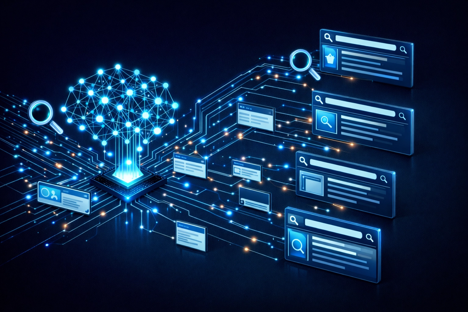 AI-powered search optimization network connecting content to search results — Simon Leung